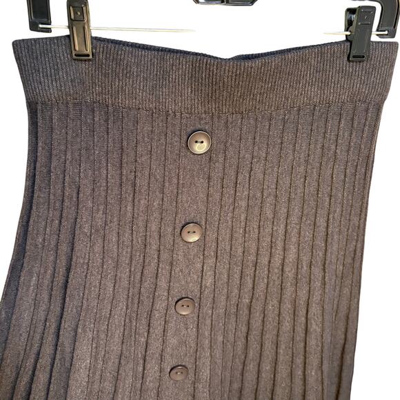 Premise Dark Grey Knit Button Sweater Midi Skirt Wide Rib High Waist Medium - Picture 5 of 8